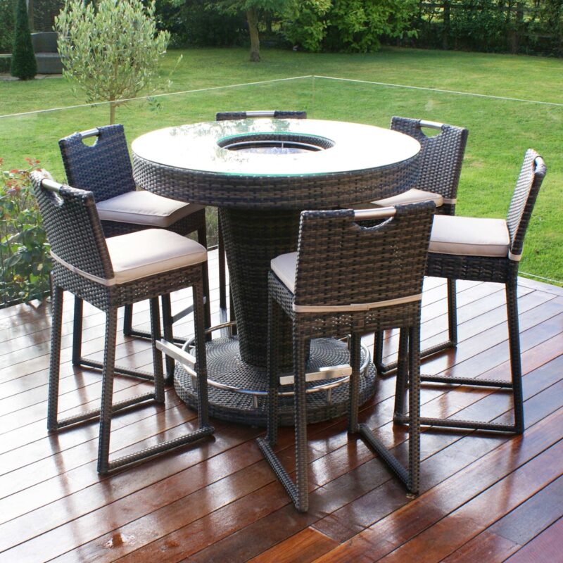Round Rattan Bar Set 6 Seat Round Rattan Bar Set with Ice Bucket – Brown – PergolaPlus ...